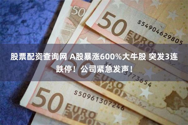 股票配资查询网 A股暴涨600%大牛股 突发3连跌停！公司紧急发声！